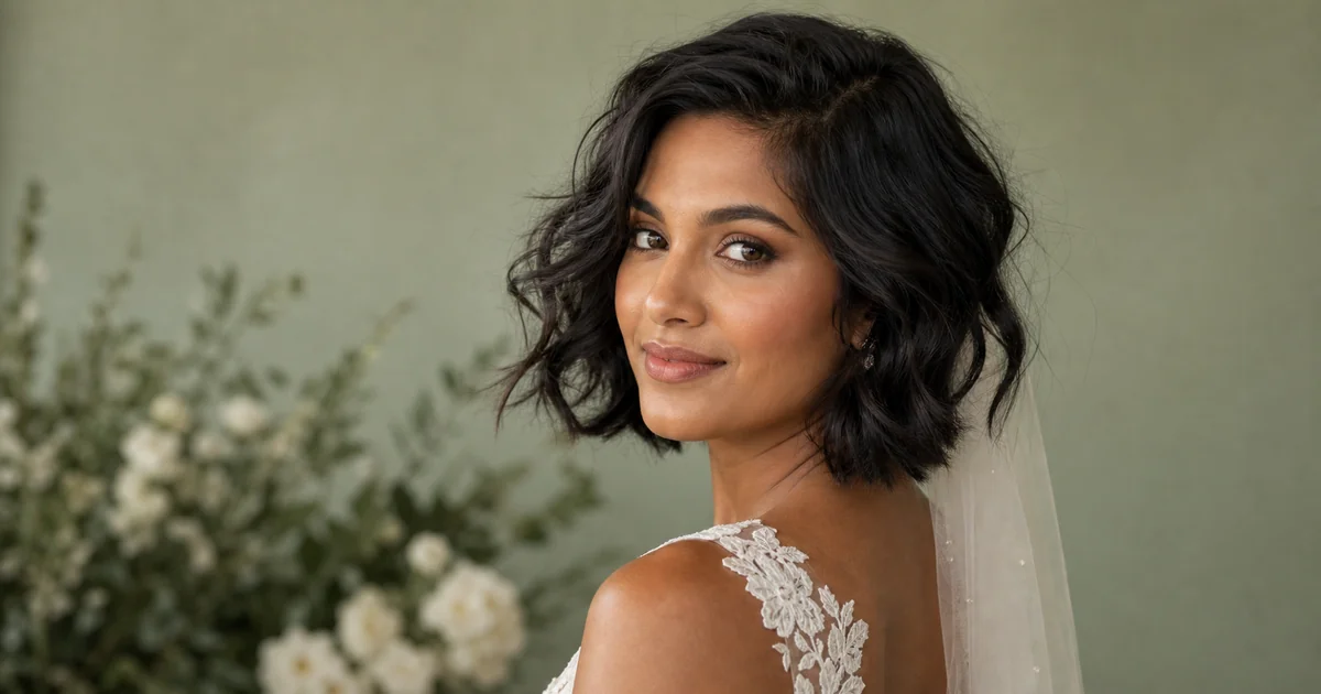Textured bob waves — bohemian wedding hairstyle for chin-length hair