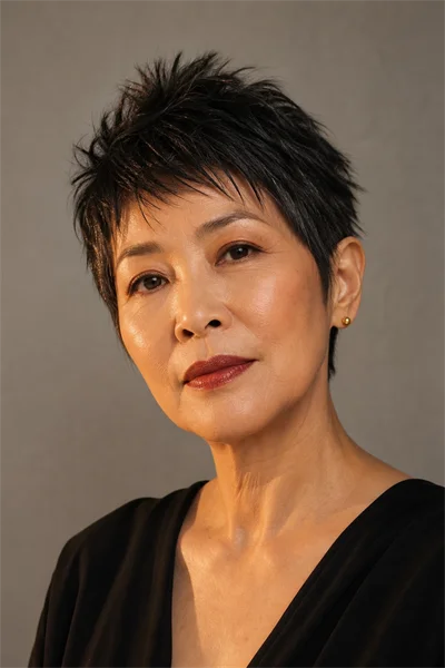 25 Flattering Short Layered Haircuts for Women Over 50 5 textured crop with choppy layers on mature Asian woman over 50