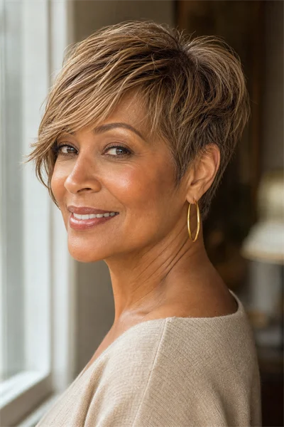 textured crop with long side fringe for fine hair — point-cut texture and sweeping front fringe