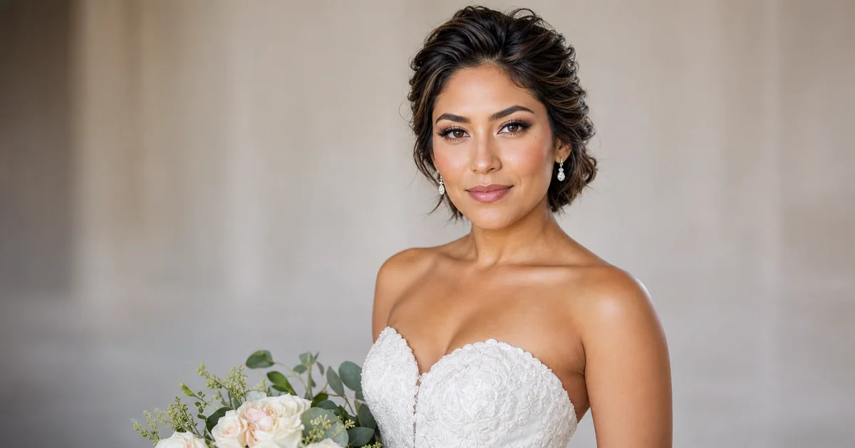 textured pinned-back bob wedding updo