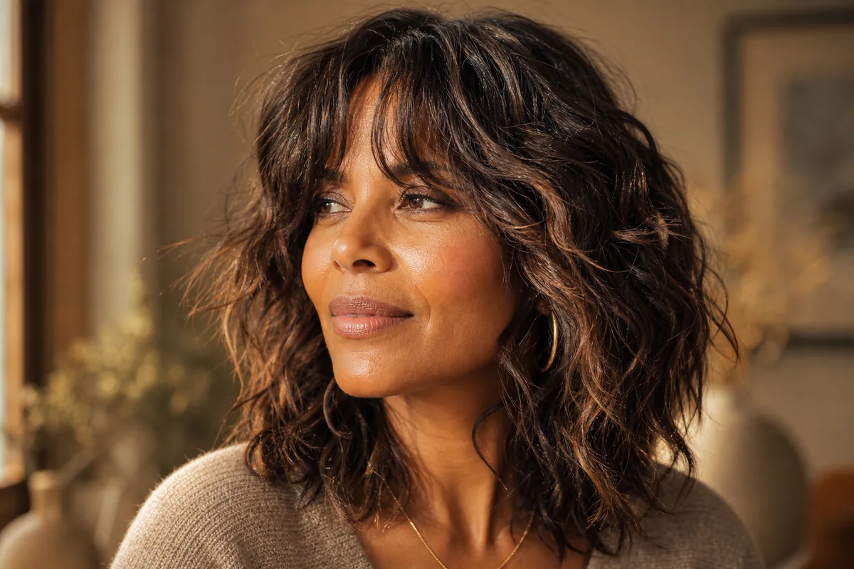 Textured shag for wavy hair medium-length haircut for women over 40