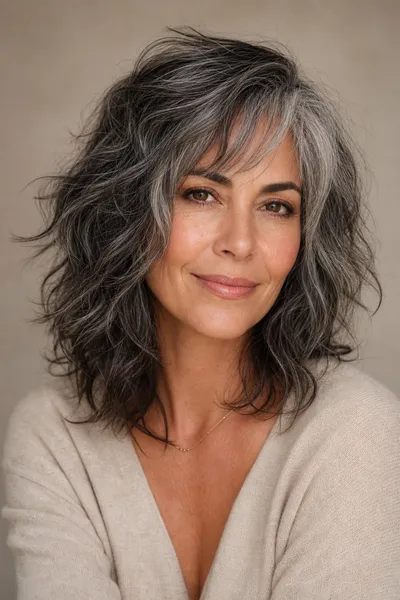 17 Short Haircuts for Women Over 50 With Wavy Hair That Look Effortless 13 tousled gray shag haircut blending color grow-out for women over 50