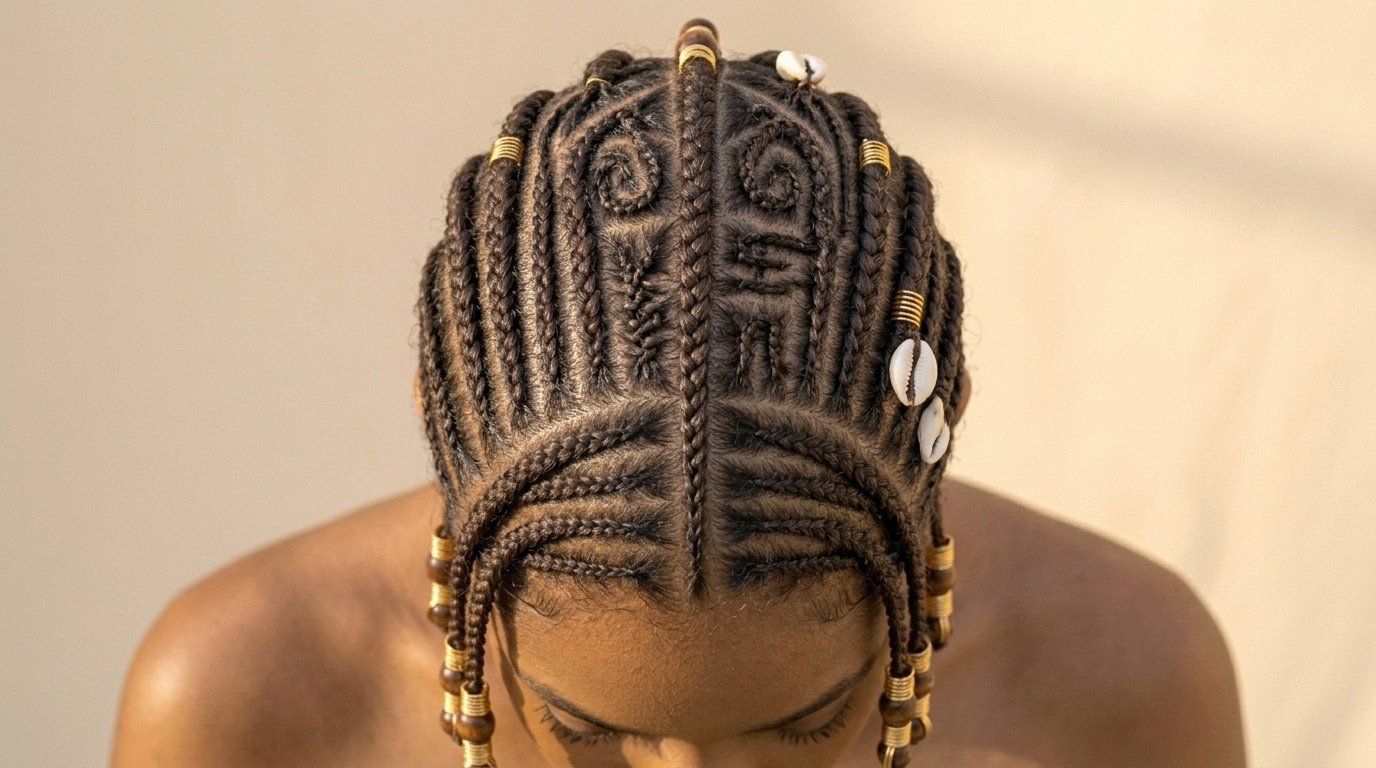 22 Cornrow Hairstyles That Are Protective and Stylish 12 Tribal pattern cornrows with intricate geometric design in scalp parting.