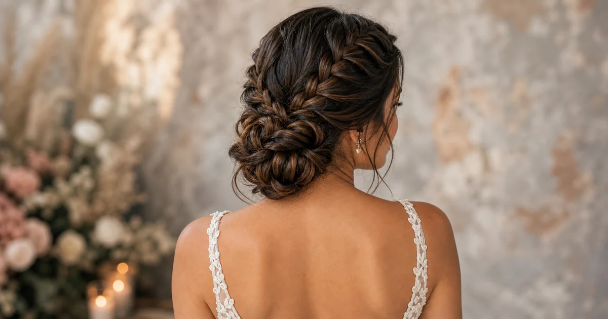 twisted braided bun wedding updo
