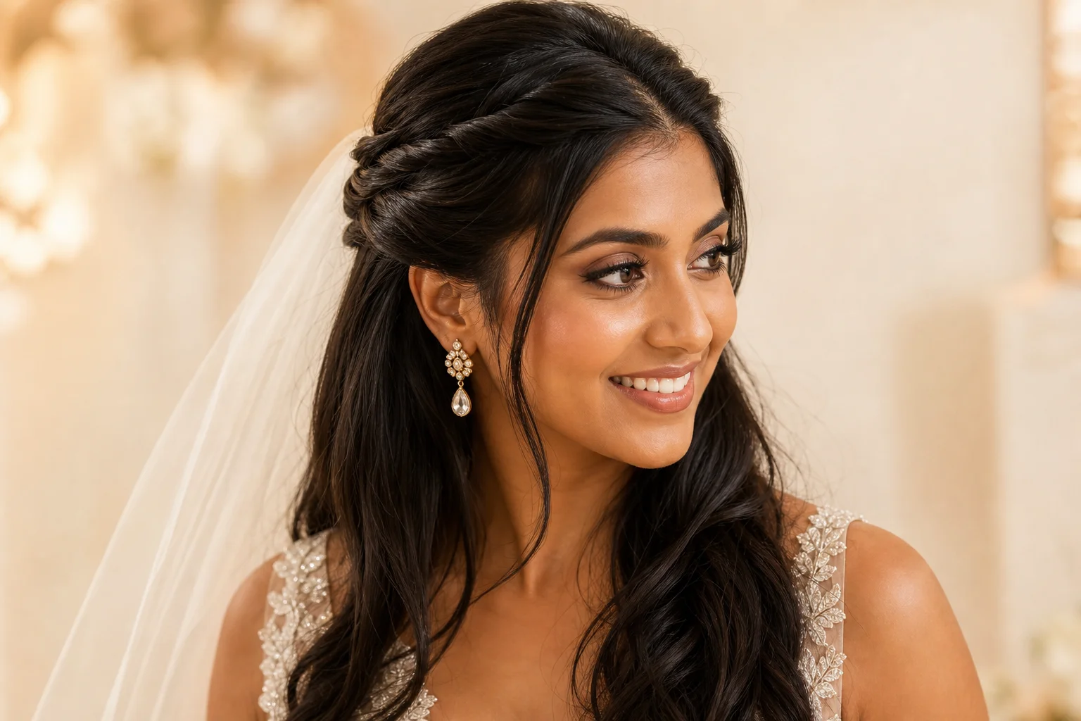 18 Wedding Hairstyles With a Veil You'll Fall in Love With 6 Twisted half-up half-down wedding hairstyle with veil for medium to thick hair