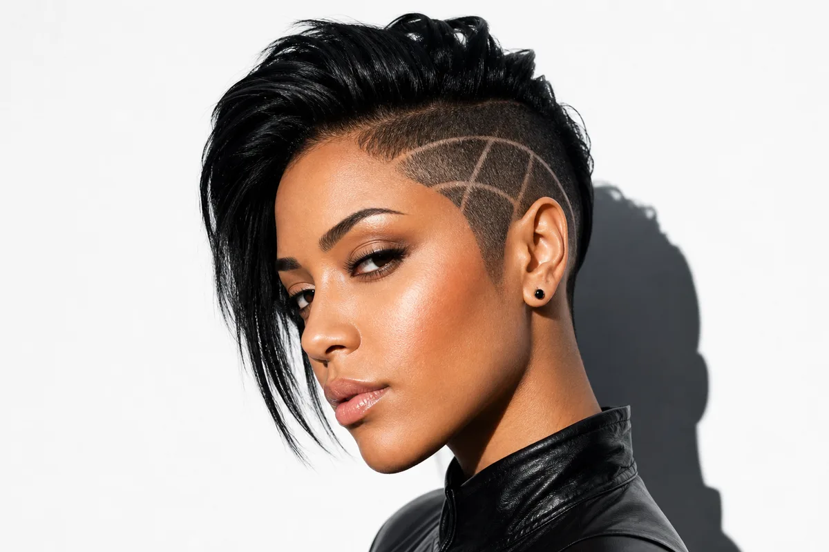 35 Edgy Short Haircuts for Women Ready for a Bold Change 16 Undercut with shaved side geometric design — bold pattern detail short hairstyle