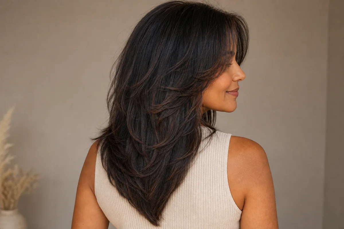 V-cut layers for thinning ends long haircut for women over 40