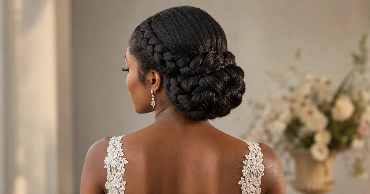 voluminous double-braided bun wedding updo