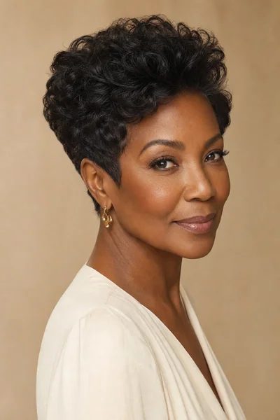 Voluminous pixie with crown lift on extra-dense thick hair for mature women