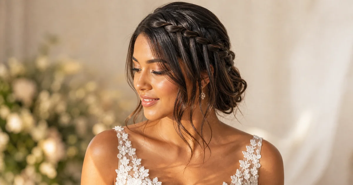 waterfall braid wedding updo