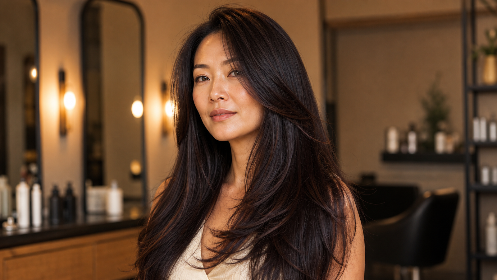 Waterfall layered haircut with gradual graduated layers for smooth, flowing style.
