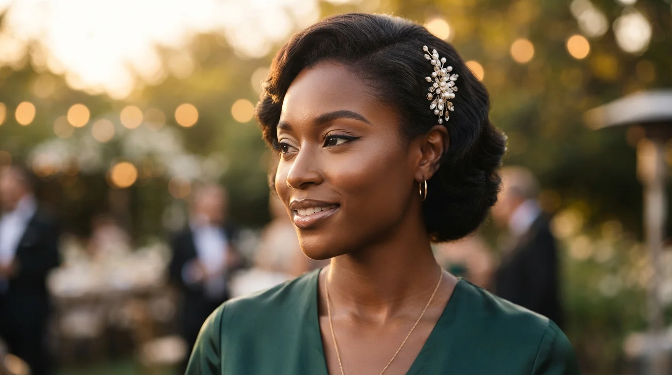 20 Finger Wave Hairstyles for Black Women With Short Hair 22 Finger waves finished with jeweled hair pin — formal hairstyle for prom or special event