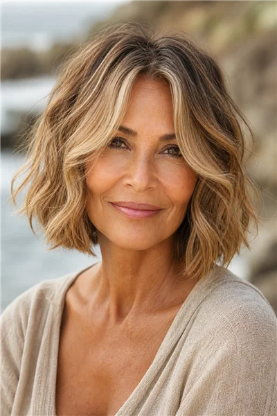 12 Flattering Short Haircuts With Bangs for Women Over 50 11 Wavy bob with curtain bangs for naturally wavy hair, effortless styling