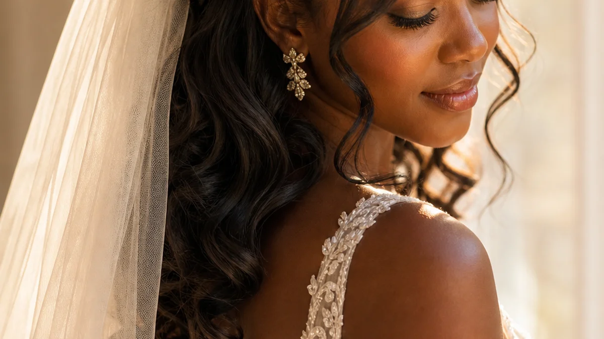 18 Wedding Hairstyles With a Veil You'll Fall in Love With 2 Bridal half-up half-down hairstyle with veil and soft waves wedding hair inspiration