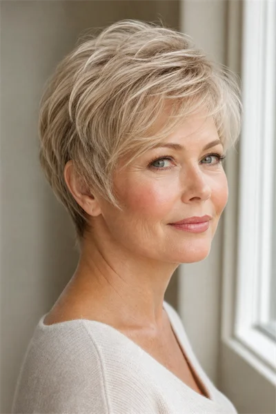 wispy pixie with soft side fringe for fine hair — light texturizing keeps whole cut soft and refined
