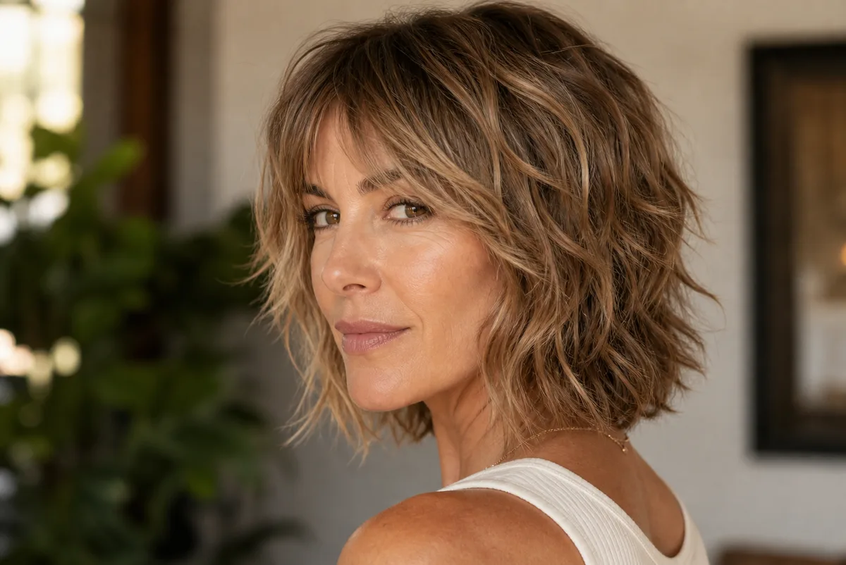 35 Edgy Short Haircuts for Women Ready for a Bold Change 24 Wolf-cut inspired bob with shaggy layers — layered short hairstyle on wavy hair