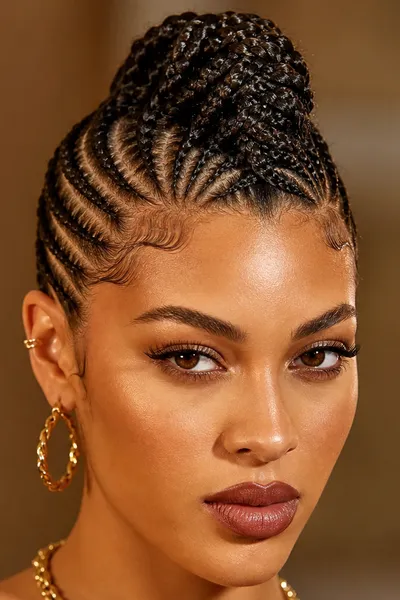 Braided mohawk updo — edgy, statement prom hairstyle with center-raised braided ridge