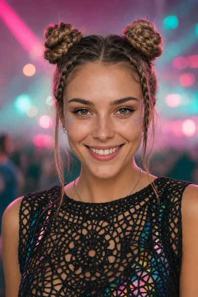 16 Boho Festival Braids for Concert Season 9 braided space buns — festival braid hairstyle for concert season