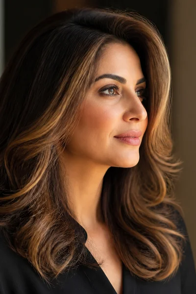 Caramel balayage highlights on thick brown hair — warm undertone hairstyle