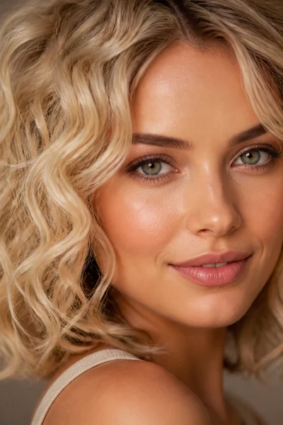 Champagne blonde neutral-beige on curly hair — soft blonde for textured hair