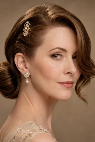 classic chignon prom updo with side-swept bangs — vintage elegant hairstyle