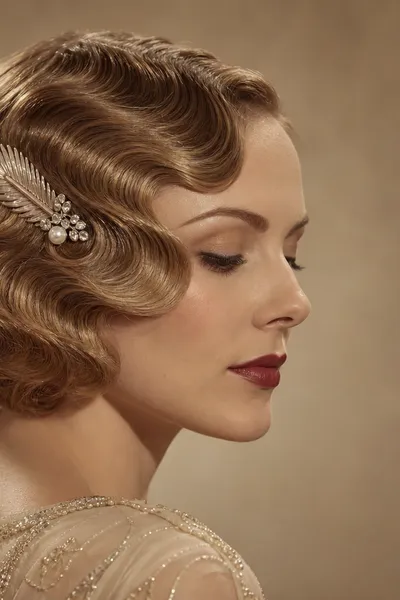 finger-wave pin curl prom updo on short hair — vintage 1930s hairstyle