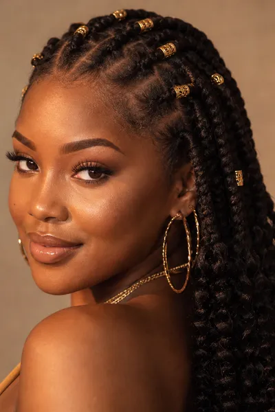 20 Goddess Braids That Make a Statement 8 goddess braids with decorative beads placed along the front part line and hairline