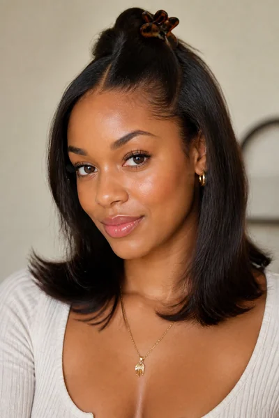 10 Trending Claw Clip Hairstyles Going Viral Right Now 6 Woman styled in a half-up claw clip hairstyle with a twist
