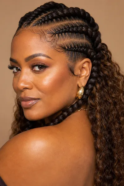 20 Goddess Braids That Make a Statement 5 jumbo goddess braids with thick cornrows and curly ends showing bold statement volume