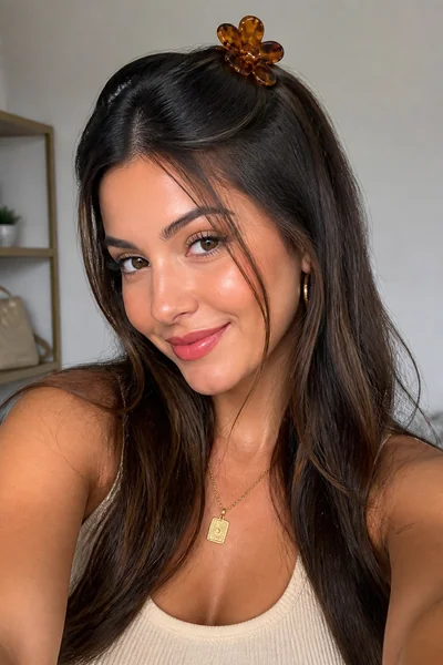 10 Trending Claw Clip Hairstyles Going Viral Right Now 11 Woman styled with a novelty shaped claw clip twist accent