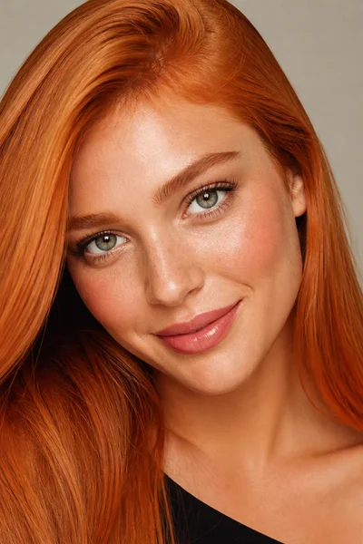 Pumpkin spice vivid orange-copper hair color on straight hair — bold fall statement shade