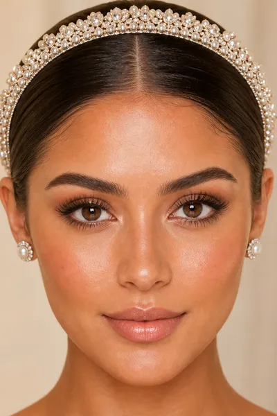 sleek low bun prom updo with sparkly headband on short hair — short hair updo