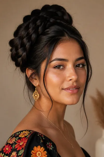 Structured halo braid with height — architectural, asymmetrical prom braid for oval and long faces