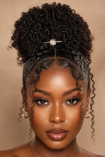 textured top knot prom updo on coily hair — natural hair updo style