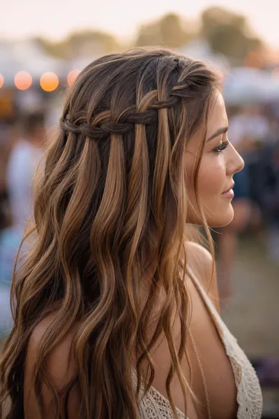 16 Boho Festival Braids for Concert Season 4 waterfall braid with loose waves — boho festival braid style