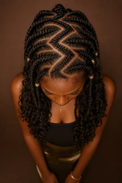 20 Goddess Braids That Make a Statement 15 goddess braids with intricate zigzag parting pattern across the scalp
