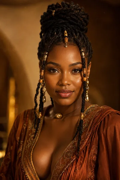 Beaded loc updo for weddings and special events, strategic bead placement for statement style