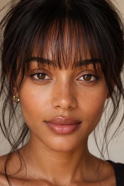 Bottleneck Bangs: The New Trend to Try This Year 6 birkin bangs close-up showing the thin, wispy, uniformly narrow fringe