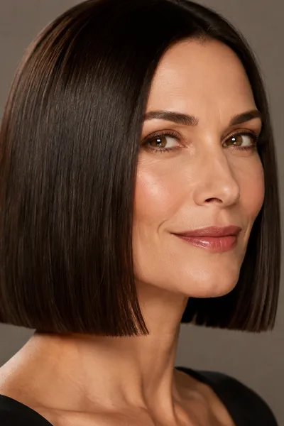 classic blunt lob haircut with straight one-length ends at collarbone