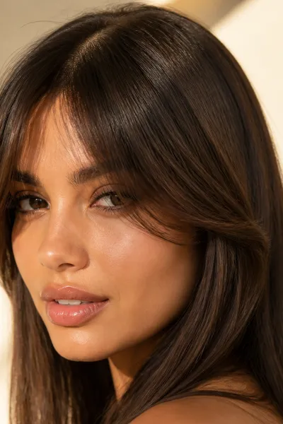 Bottleneck Bangs: The New Trend to Try This Year 3 bottleneck bangs close-up showing the narrow-to-wide face-framing shape