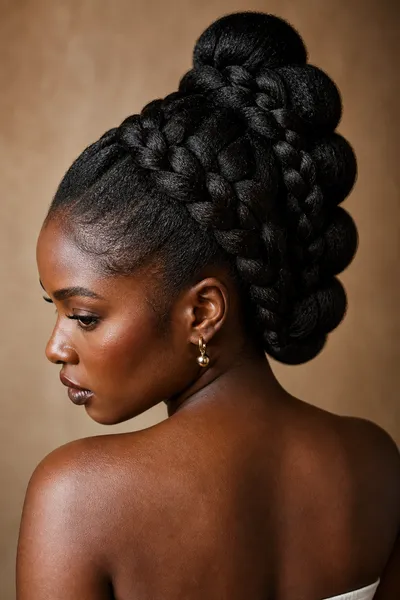 12 Bubble Bun Hairstyles That Are Trending This Year 7 Braided bubble bun updo showing braid texture, sophisticated thick-hair style.