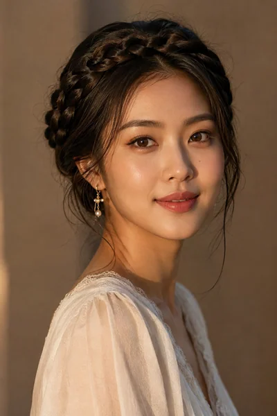 Braided Crown haircut flattering a heart-shaped face