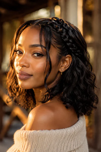 Braided half-up with face-framing pieces, one of these homecoming hair ideas for medium-length hair