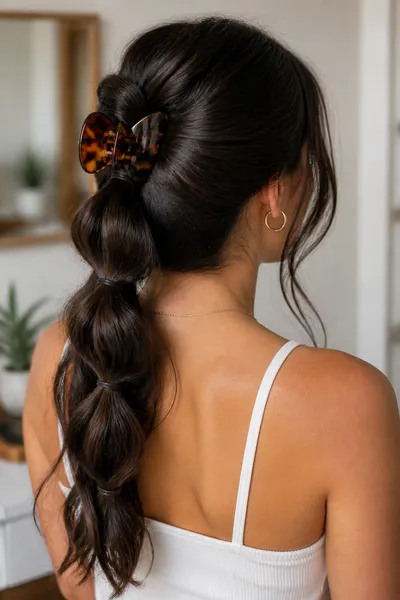12 Bubble Bun Hairstyles That Are Trending This Year 10 Bubble bun with tortoiseshell claw clip base, fast three-minute hairstyle.