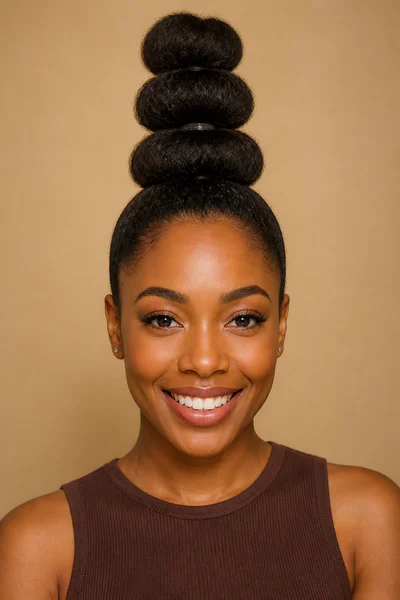 Bubble bun sectioned into small rounded segments, playful voluminous style