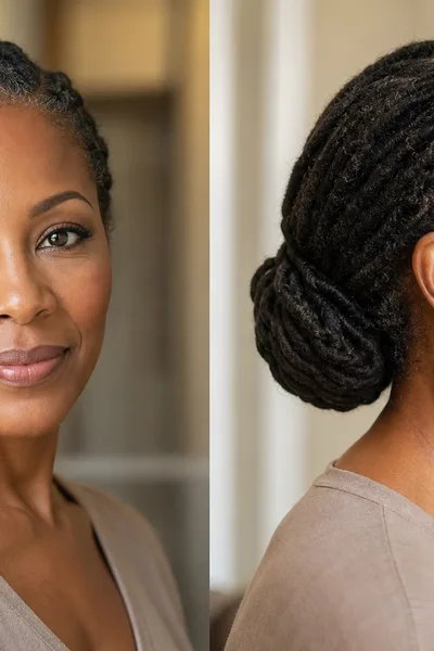 Classic low bun loc hairstyle, most reliable low-maintenance protective style for all stages