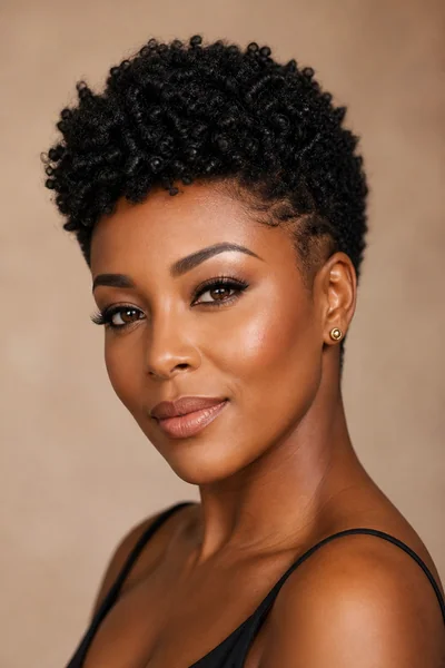 Coily Crop haircut flattering a heart-shaped face