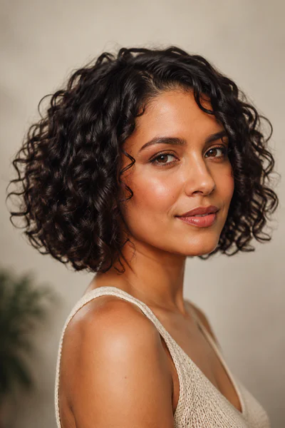Curly bob with defined curls, one of these homecoming hair ideas for short hair