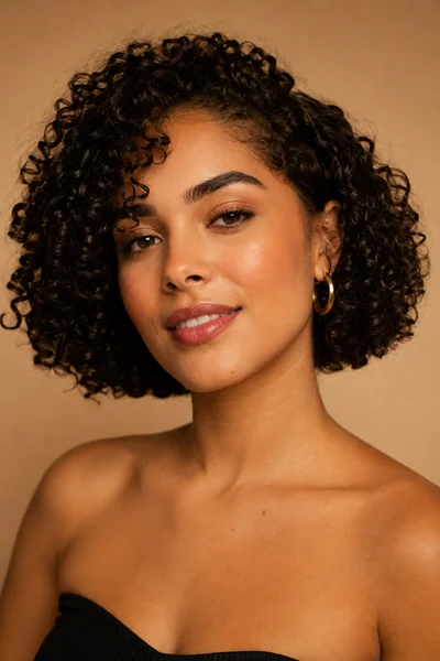 Curly Bob haircut flattering a heart-shaped face