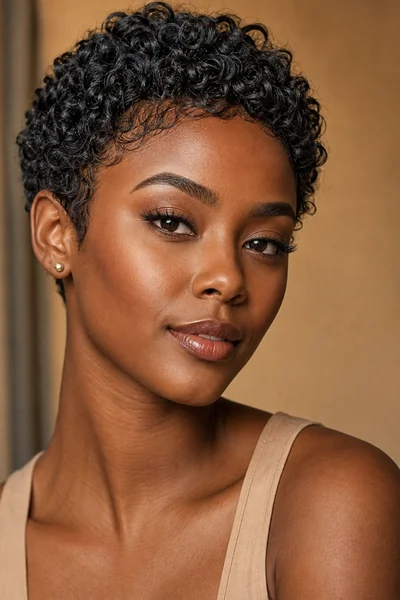 Curly Pixie haircut flattering a heart-shaped face